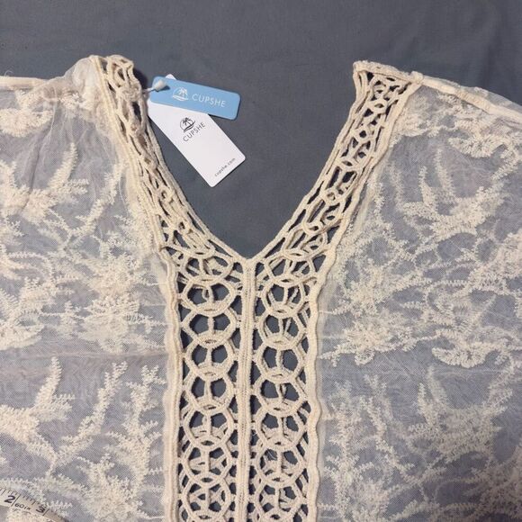 NWT (L) Cupshe Cream Lace & Crochet Maxi Swim Cover Up - Picture 7 of 15